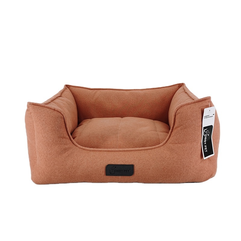 Integrado de diseño de la tela de Color caramelo Plaza casa cuadrada para mascotas cama