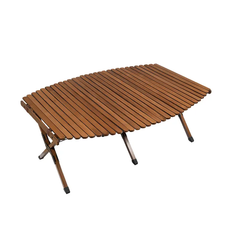 طاولة الشواء الخشبية ذات الجودة العالية خارج المنزل، طاولة بيضاوية مستديرة النمط القابلة للطي والتخييم، طاولة النزهات المتنقلة المتنقلة CE RoHS