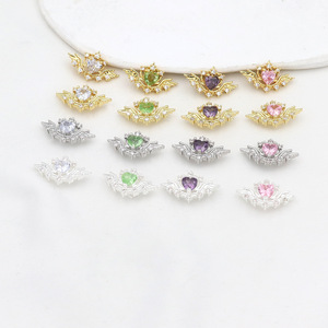 18k gold-plated, color-preserving, micro-<b>set</b> zircon heart-shaped angel wing spacer <b>bead</b> multi-hole bracelet/bracelet DIY - Product Image 2