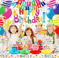 Assiettes, gobelets, serviettes, nappes, couverts, vaisselle, bannière de fond suspendue, toppers en nid d'abeille et fournitures pour fête d'anniversaire arc-en-ciel