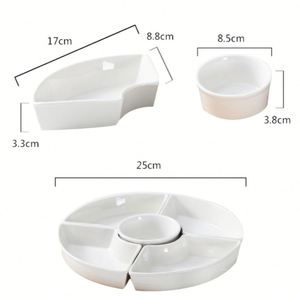 Plats de service rotatifs amovibles en céramique et porcelaine, compartimentés, pour fêtes, bols à collation en porcelaine blanche, pour fruits et snacks - Product Image 4