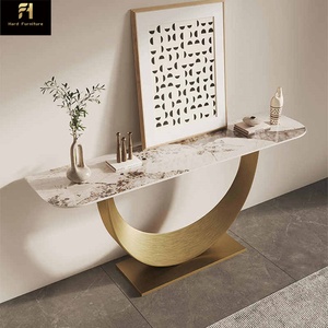 Italiaanse luxe design sinterstenen halvemaanvormige consoletafel van hoge kwaliteit, gouden decoratieve entreetafel voor thuis - Product Image 5
