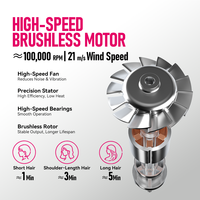 Sèche-cheveux professionnel FirePhoenix M2 1875W 100000RPM Moteur sans balais Ionique Séchage rapide 21m/s Léger Faible bruit Diffuseur 125V US