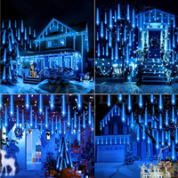 Guirlandes solaires LED effet pluie de météores pour Noël, fêtes, décoration intérieure et extérieure IP65