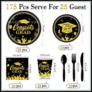 Graduation Theme Disposable Tableware <b>Set</b> Plates <b>Cups</b> Napkins Utensils Party Supplies for Graduation Celebration - Product Image 2