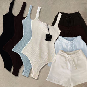 OEM Women Shorts <strong>Sets</strong> Summer <strong>Square</strong> Neck Sports Vest Short Drawstring Jogger Pants Bodysuit Cotton <strong>Set</strong> Womens 2 Piece Jogger <strong>Set</strong> - Product Image 2