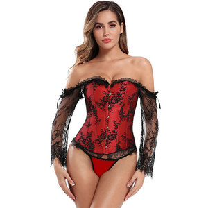 <span class=keywords><strong>Corsetto</strong></span> Gotico Vintage in Seta con Pizzo Intrecciato, Maniche Lunghe, <span class=keywords><strong>Spalle</strong></span> Scoperte, Design Overbust <span class=keywords><strong>per</strong></span> Feste, Bustier con Decorazioni Traforate - Product Image 6