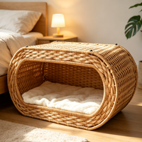Lit pour chat en rotin, niche tressée pour animaux de compagnie avec coussin moelleux, maison pour chat d'intérieur pour petits chiens et chats, meuble pour animaux de compagnie lavable pour chambre à coucher, balcon