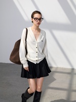 Cardigan 100% Cachemire Pur Écologique Vintage Col V Profond Femme Boutons Étoile Manches Classiques Poignets Côtelés Ourlet Doux et Chaud