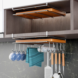 Kitchen Under Cabinet Storage <b>Rack</b> With Hooks And <b>Shelf</b> Multi Functional Hanging Organizer For Cutlery And Utensils - Product Image 1