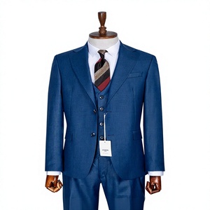 Traje de Negocios Azul para Hombre PERRE, Doble Botonadura, Cuello Mao, Corte Regular, Tallas Grandes, Antiarrugas, Venta al por Mayor, Barato - Product Image 1