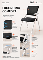 Chaise de bureau mobile pliable avec roulettes et tablette d'écriture pliable pour salle de conférence