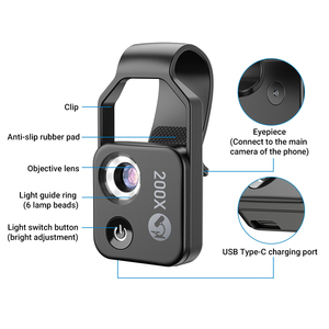 APEXEL Universal Clip 2022 Kính Hiển Vi Điện Thoại Di Động Mini Mới Kính Lúp Kính Hiển Vi Quang Học 200X Ống Kính Camera Với Đèn LED - Product Image 5