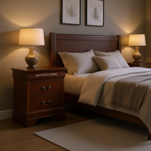 Elegante Mesita de Noche con Acabado en Cerezo, Roble Macizo, 2 Cajones, Muebles de Dormitorio de Estilo Moderno - Product Image 2