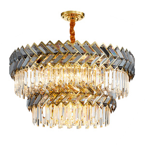 Crystal Chandelier Gold Finish E26 Bulb Base 3500K Warm White <b>LED</b> Adjustable Height 5-Year Warranty Drum Shape Pendant <b>Light</b> - Product Image 3