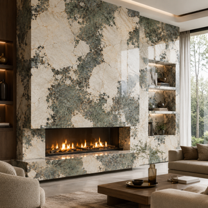 Losas de piedra sinterizada con aspecto de mármol verde esmeralda Victoria Gold, losa de porcelana con aspecto de mármol pulido, 1600 x 32 - Product Image 6