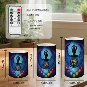 Juego <span class=keywords><strong>de</strong></span> 3 Velas LED sin Llama para Meditación <span class=keywords><strong>de</strong></span> <span class=keywords><strong>los</strong></span> <span class=keywords><strong>Siete</strong></span> Chakras con Control Remoto, Velas Decorativas Personalizadas para Yoga Espiritual, OEM ODM - Product Image 6