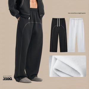 Pantaloni da Uomo in Felpa di Cotone e Poliestere 350G, Taglie Forti, Personalizzabili, con Linee a Contrasto, Stile Retrò Streetwear, Gamba Dritta, Casual con Coulisse - Product Image 1
