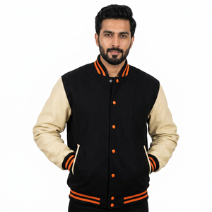 Veste universitaire pour homme personnalisée, en tissu écologique, antibactérienne, chaude, avec fermeture boutonnée recouverte, en laine brodée, pour équipe - Product Image 1