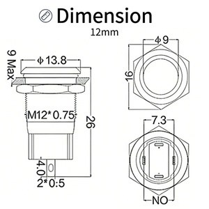 Botón Pulsador Metálico Momentáneo de Venta Caliente, Interruptor de Encendido/<span class=keywords><strong>Apagado</strong></span> IP65 con Conector para Control Industrial - Product Image 6