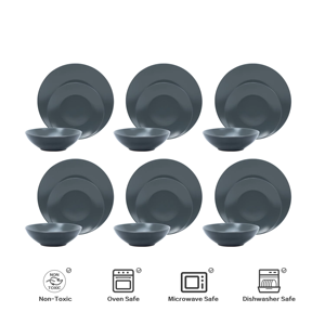 Promoción de Septiembre: Juego de Vajilla Redonda de Gres Liso Clásico para 6 Personas, Platos y Tazones de Calidad Alimentaria a Bajo Precio - Product Image 4