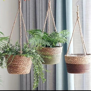 <b>Hanging</b> Wicker Plant <b>Baskets</b> Round Handmade Flower Pots For Indoor Outdoor <b>Garden</b> Decor - Product Image 4