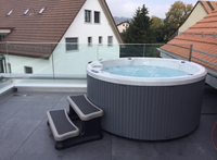 Bain à remous extérieur moderne avec système de contrôle Balboa, baignoire autoportante argentée, portable, pour usage domestique, écologique, en acier inoxydable