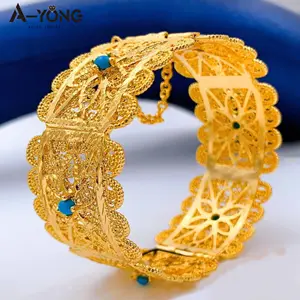 Ayong đồ trang sức thanh nhã Turquoise hạt vòng đeo tay Zirconia Bangles của phụ nữ mạ vàng bangles