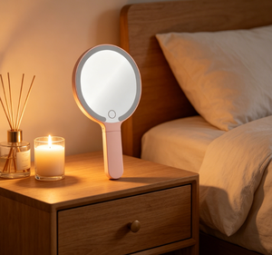 Round <b>LED</b> Makeup <b>Mirror</b> with Touch Switch Portable Paraffin Wax Design Minimalist Style Safe for Home Use Freestanding Christmas - Product Image 6