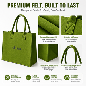 <span class=keywords><strong>Bolsa</strong></span> de Fieltro Ecológica de Gran Capacidad, para Compras, Viajes, Regalos, con Logotipo Personalizado Bordado, al por Mayor - Product Image 3