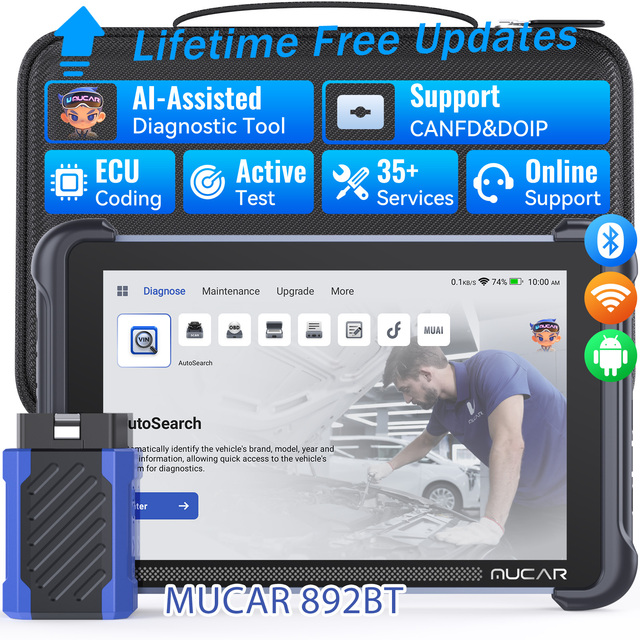 MUCAR 892BT AI Intelligent Diagnostic Automotive Scanner with Professional Full System Bidirectional 35 Reset Function