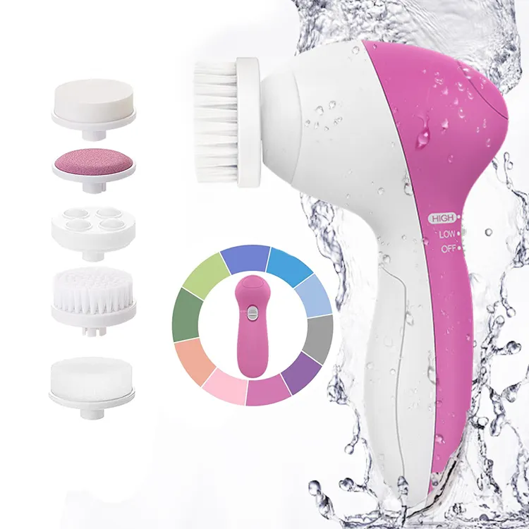 Wholesale 5 In 1 Multifunction Waterproof Electric Skin Beauty Brush Heads Face Scrubber Massager Facial Cleansing Brush