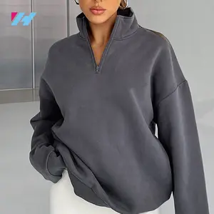 Custom Fashion Oversized Thick 1/4 Quarter Zip Up Turtleneck Hoodies Pullover Sweatshirt For Women