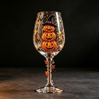 Ensemble de 6 verres à vin sur pied peints à la main, thème Halloween, style 2026, artisanat décoratif en verre, motif dessin animé
