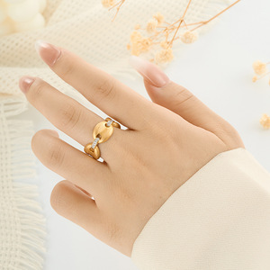 Geometric Gold Brushed Micro Pave Zircon <b>Open</b> <b>Ring</b> Adjustable For Women Index Finger Gift Jewelry R17835 - Product Image 2