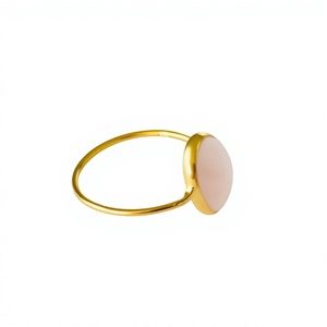 Minimalist Gold Plated <b>925</b> <b>Silver</b> <b>Ring</b> With Natural Stone Bezel Setting Unisex Everyday Wear Gemstone Jewelry - Product Image 1