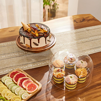Support à gâteau rotatif en bois de 11 pouces avec couvercle en dôme, plateau de présentation en bois naturel