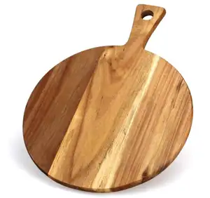 Acacia Wood Cutting Board With Handle Wooden Chopping Board Countertop Round Cutting Board Pizza Peel