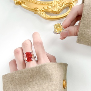 Dainty Jewelry Eco-friendly Copper Gold Plated Dazzling Brilliance 12*16mm Red Zircon Iced Out High Carbon Zircon Ring Women - Product Image 6