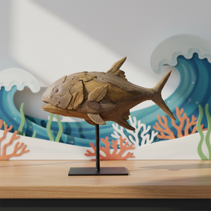 Ornamen Ikan Buatan Tangan dari Logam/Marmer Bergaya Art Deco dengan Tampilan Kayu Tropis untuk Dekorasi Rumah Pantai Laut yang Berkilau D - Product Image 1