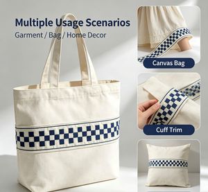 Nastro Geometrico Ricamato a Coste Monofacciale ad Alta Tenacità, 100% Poliestere, Tessuto Grosgrain Goffrato per la Casa - Product Image 3