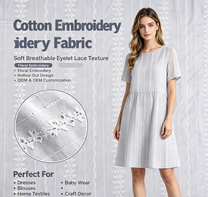 Tissu brodé vintage blanc à fleurs en jersey tissé respirant 100 % coton pour chemisier, robe de soirée et décoration intérieure pour filles et femmes - Product Image 1