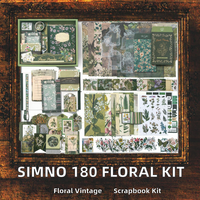 Kit de fournitures pour scrapbooking et cadeaux, 180 pièces, thème plantes et fleurs, avec feuilles détachables, fleurs vintage, autocollants verts, ruban adhésif et ensemble de papiers