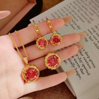 Parure de bijoux en or 14 carats avec pendentif étoile octogonale en zircon violet taillé, boucles d'oreilles et bague en pierres précieuses colorées, motif feux d'artifice rouges chinois