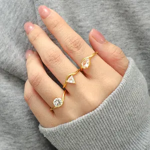 MICCI, joyería minimalista chapada en oro de 18 quilates de alto pulido, anillo fino de piedra de circón para mujer de acero inoxidable sin deslustre para boda