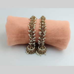 Elegant <b>Gold</b> Plated Crystal Stone and Pearls Bracelets <b>Set</b> Elegant Pearl <b>Bangles</b> - Product Image 3