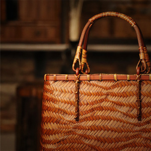 Bamboo Woven Handbag Women Casual Tote Durable General Use - Product Image 4