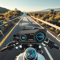 Casque de moto étanche Crown C140 avec interphone V5.0, design élégant, caméra HD 2K pour 4 à 6 motards, portée 800m, en métal