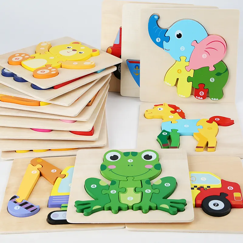 Wooden Puzzles For Kids Children 3d Cartoon Animal Traffic Early Learning Montessori Educational Toy For Kids Gifts