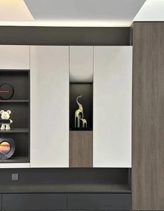 Mur d'accentuation pour téléviseur intelligent avec rangement intégré, étagères intégrées, éclairage LED et un meuble bas flottant - Product Image 5